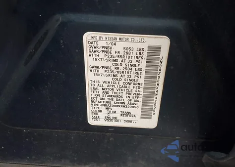 2004 Nissan Murano Sl z USA, uszkodzony, nr VIN JN8AZ08WX4W320050